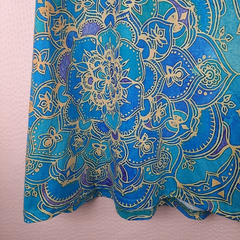 Misslook Women T Shirt Blue Floral Top Zip V Neck Short Sleeve Cotton Blend Sz S - Picture 10 of 12